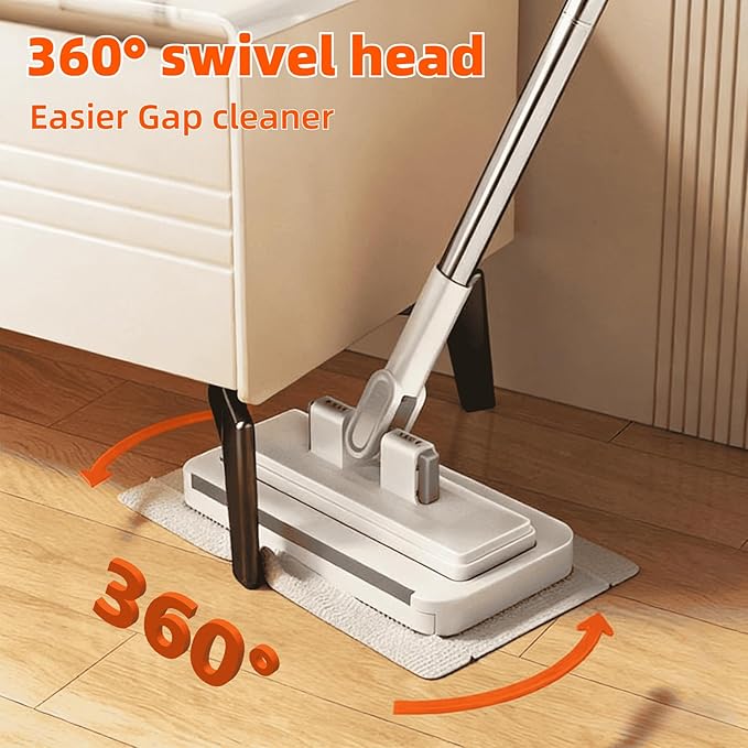 Snap Grip Mini Mop Stick with 39in Handle — Zero-Touch Gap Dust Cleaner & Locking Head, Lazy Mops Wet and Dry for Kitchen Bathroom Toilet Cleaning (1 mini mop+10 Cloths)