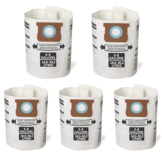 5 Pack Replacement Filter Bags 5-8 Gallon for Shop Vac Vacuum Type E - 9066100 90661 906-61, White