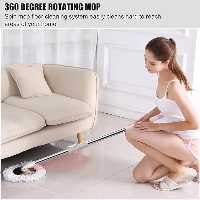 360 Spin Mop and Bucket with Wringer Set - Wet and Dry Use Microfiber Mop - Lightweight and Compact Cleaning System for All Floor Types,Blue
