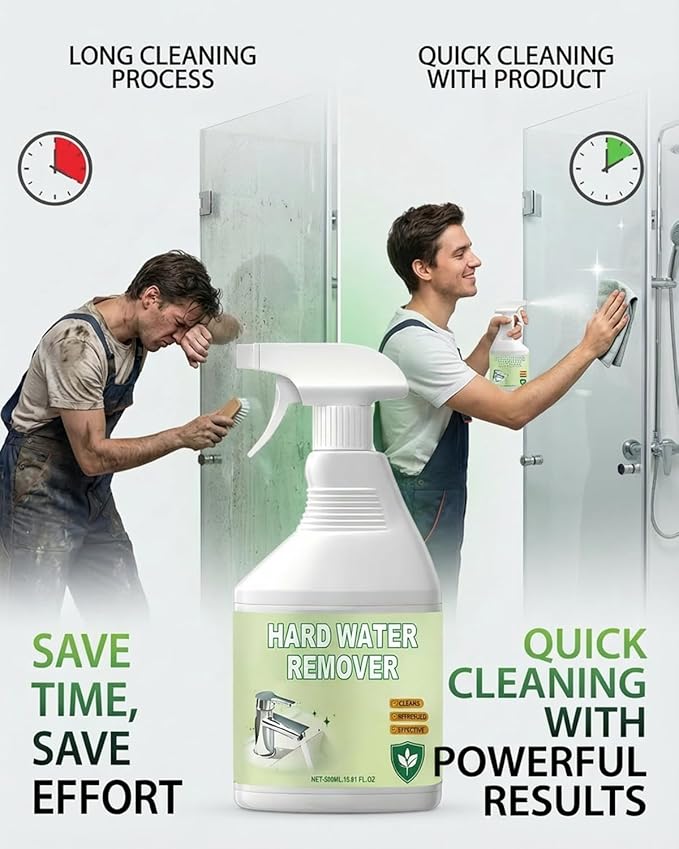 Hard Water Stain Remover, Shower Glass Cleaner Soap Scum Remove, Limescale and soap scumr, Reduces Buildup, Calcium, Shower Cleaner for Shower, Glass, Toilet, Tub, Sink