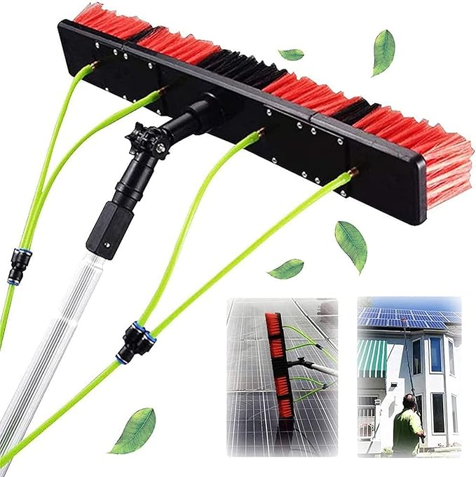 Glass Cleaning Brush Home Water Fed Telescopic Pole Kit Solar Panel Brush Rotating for Photovoltaic Panel，Telescopic Window Cleaning Pole Kit - 4m Extendable with 50cm Water Fed Brush for Wi