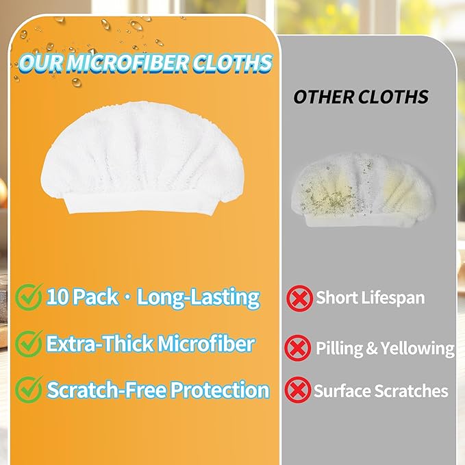 Reusable Microfiber Steam Cloth Covers, 10 Pack Cotton-Like Cleaning Pads for Handheld Steam Cleaners, Washable & Scratch-Safe, Compatible with Bissell Steam Shot, McCulloch, PurSteam & Wagner