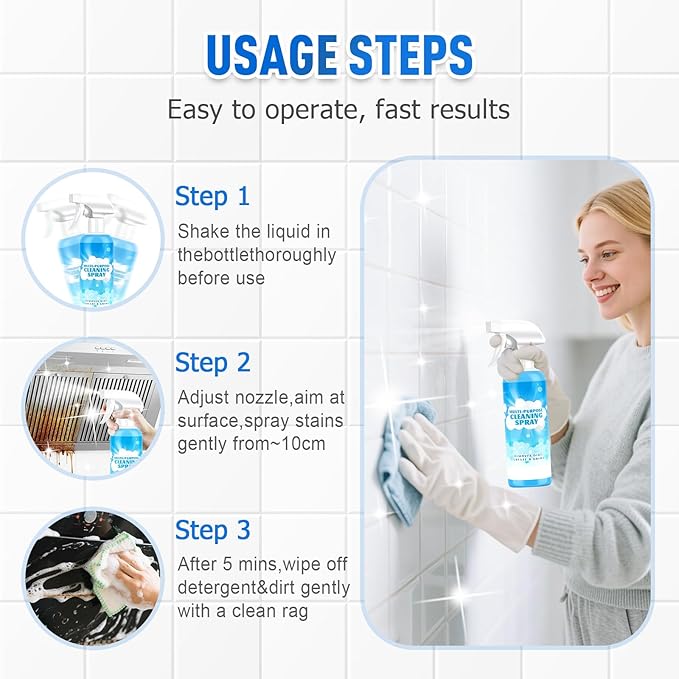 Multifunctional Powerful Spray Kitchen Foam Cleaner, 2025 New Multi-Purpose Cleaning Spray, Easy-To-Use Grease Remover For Kitchen, Fast-Acting Tile Cleaner For Families (2)