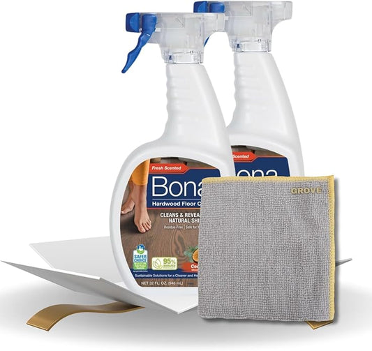 Bona Cedarwood Scent Hardwood Floor Cleaner Spray 32 oz Bundle with Microfiber Cloth - Floor Cleaner for Wood, Laminate, and Tile - Residue-Free - Plant-Derived Cleaner for Hardwood Floors - (3 Items)