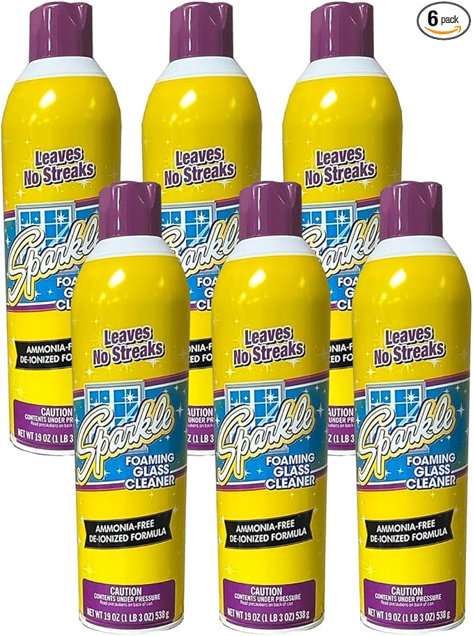 Sparkle Glass Cleaner Aerosol Spray Bottle, Ammonia-Free De-Ionized Formula, Leaves No Streaks, 20-Ounce Bottle (Pack of 6)