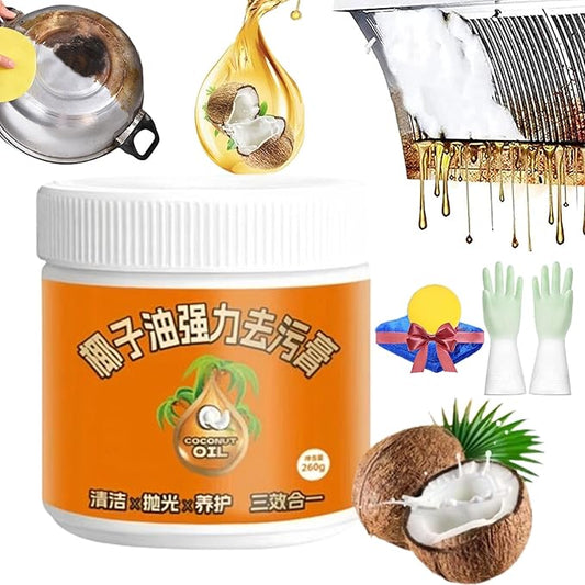 RJDJ Multi-Purpose Coconut Oil Cleaning & Polishing Paste, Stainless Steel Cookware Cleaner, Natural Coconut Oil Cleaning Paste, Powerful Kitchen All-Purpose Cleaner for Oven, Pot and Stove (1pcs)