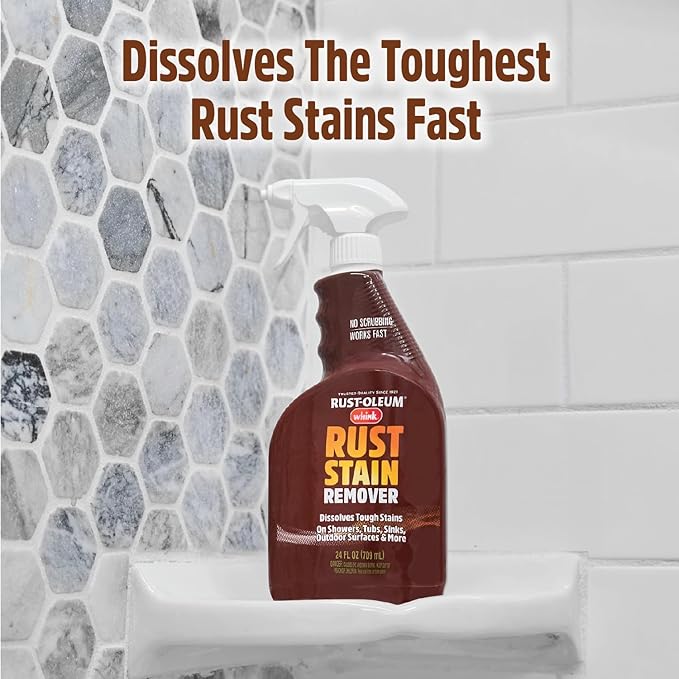 Rust-Oleum Whink Rust Stain Remover | Heavy-Duty Iron Stain Remover Foaming Spray with Excellent Cling for Toilets, Showers, Sinks, Outdoor Siding | 24 oz