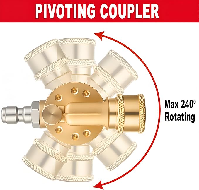 Selkie Pivoting Coupler Kit for Pressure Washer, 8 Pack Universal Power Pressure Washer Accessories Kit, 7 Nozzle Tips,1/4 Inch,4500 PSI