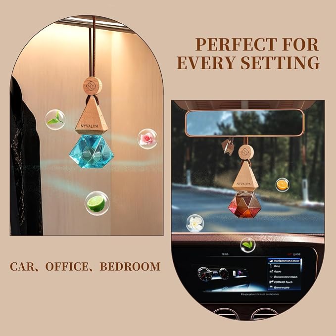 Car Air Freshener Hanging Diffuser with Natural Essential Oil, Azure Ocean Scent Car Fresheners, Long Lasting Car Smell Air Fresheners, Car Air Fresheners for Women & Men (Azure Ocean)