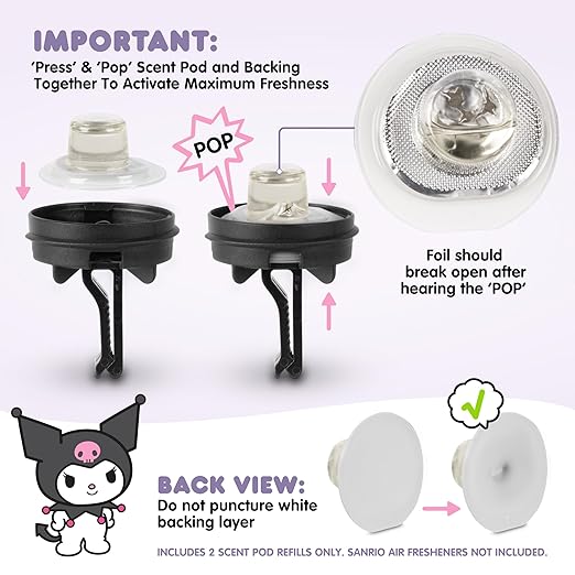 Hello Kitty Car Air Freshener Refills 2-Pack - Midnight Lavender Scent – Cute and Long-Lasting Car Accessories, Odor Eliminator, Fun Scents, 30 Days Freshness (2 Refills)