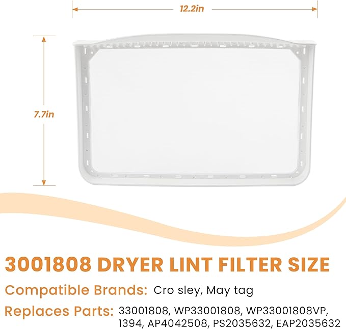 33001808 Dryer Lint Filter Screen Compatible with Whirlpool Maytag Dryer Replacement Parts by AMI PARTS - Replaces WP33001808 AH2035632 PS2035632