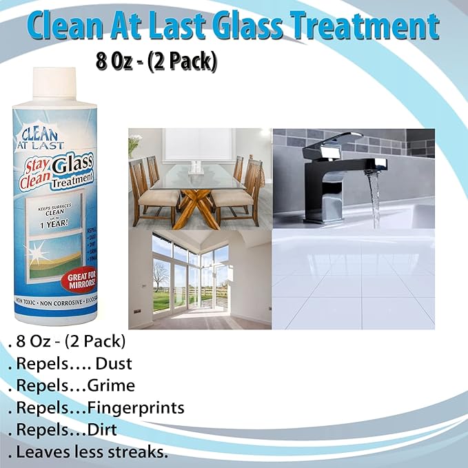 Clean At Last Glass Treatment Clear And Shiny Glass Surfaces Mirror Tile Patio Doors 8 Oz - (2 Pack)
