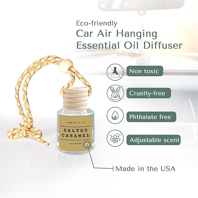 Salted Caramel, 2 Pack, Car Air Hanging Essential Oil Diffuser, Car Air Freshener Diffuser with Long Lasting Essential Oils, Aromatherapy Vehicle Diffuser by Simplee & Co