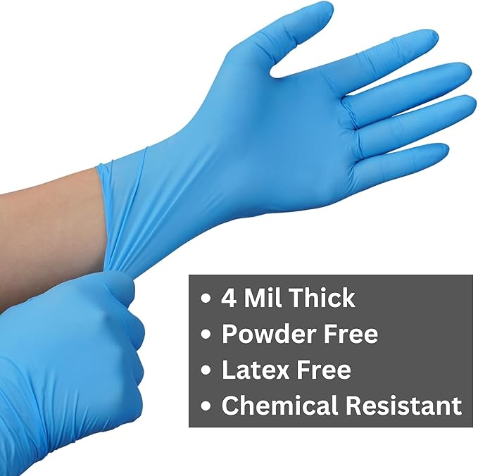Nitrile Exam Gloves Latex Free & Powder Free Disposable Gloves for Cleaning, Food Safe, Medical Use - 4 Mil