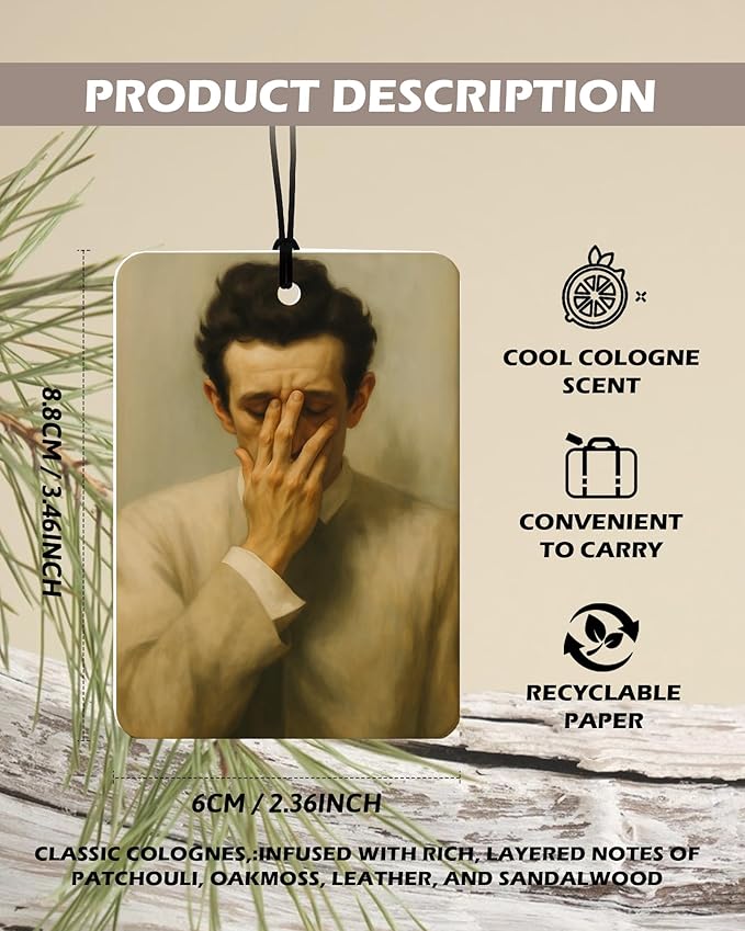 Funny Bathroom Cologne Air Freshener 4 Pcs, Classical Vintage Humor Portrait Painting Hanging Air Freshener for Cars Bathroom Dorm Books Decor, Retro Accessories Gifts for Women Girls Men