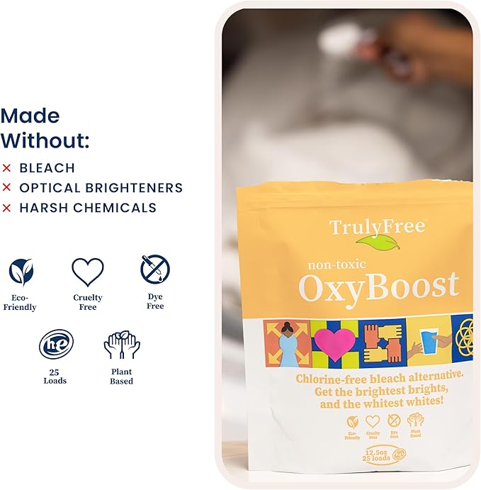 Truly Free OxyBoost - Oxygen Whitener & Clothes Stain Remover Laundry Detergent Powder with Sodium Percarbonate - Brightens Whites & Safe for Colors - Non-Chlorine, Gentle Yet Powerful - Pack of 1
