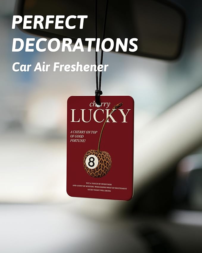 Funky Red Leopard Print Car Air Freshener 4 Pcs, Girly Cheetah Print Cherry Lucky 8 Ball Hanging Air Freshener for Cars Closet Drawer Books, Cute Leopard Car Accessories Mirror Decor for Women