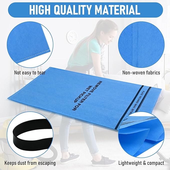 9 Pack 38737 Dust Filter Bags Replacement for Stinger Wet Dry Vac and Bucket Head Vacuum, Fits Craftsman 2-2.5 Gallon Vacuums, Includes 3 Retaining Bands, Part# 9-38737/Cmxzvbe38737
