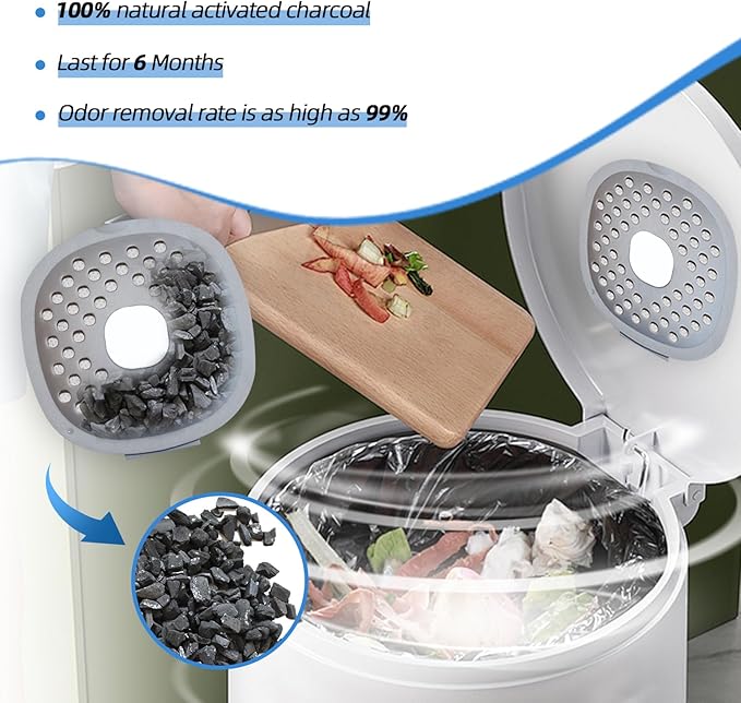 Odor Filter Trash Can Deodorizer: Activated Charcoal & Scent Beads, Stick-On Odor Eliminator for Trash Can, Diaper Pail, Compost Bin, Refrigerator, 2 Pack, Long Lasting