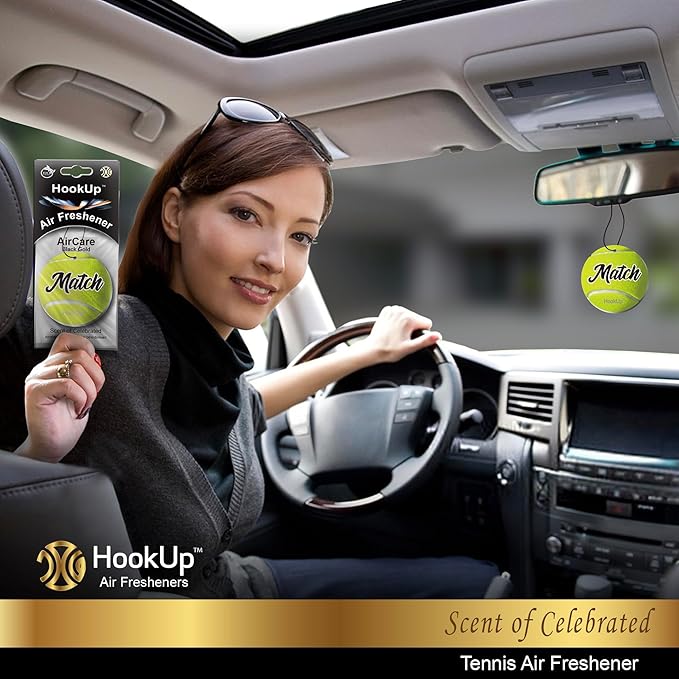 Tennis Car Air Freshener by HookUp - 4 Pack - Black Gold Scent (Extra Strong) | Unique Tennis Gift for Players, Coach, Fans | Hanging Car Accessory with Long Lasting Fresheners Smell
