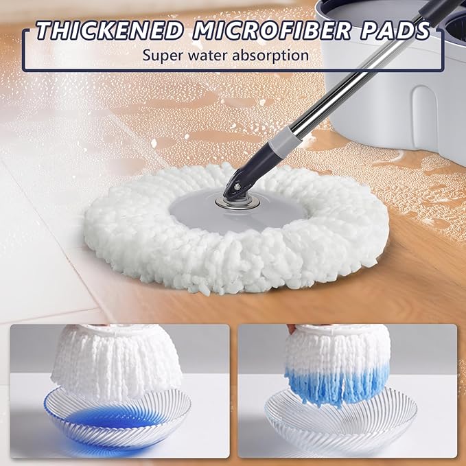 Masthome EasyWring Microfiber Spin Mop with 3 Mop Pads & Masthome Flat Flip Dust Mop with 4 Reusable Pads for Hardwood, Laminate,Tile Floor Cleaning-1 Scraper