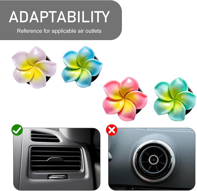 4PCS Flower Car Air Freshener Vent Clips, Cute Air Conditioning Outlet Clips, Colorful Pentapetal Flower Cars Vent Clip, Auto Air Vent Decoration Accessories (Purple+Green+Rose Red+Blue)