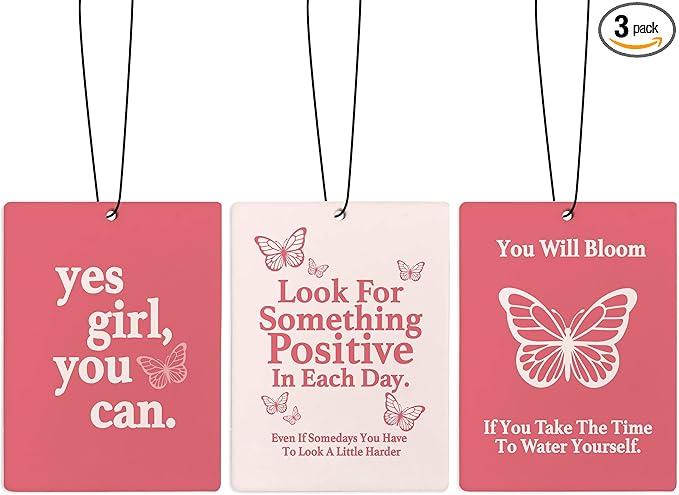 Retro Pink Butterfly Car Air Freshener, Inspirational Positive Gifts Air Freshener Hanging 3 Pcs for Cars Closet Drawer or Books, Cute Pink Butterfly Car Accessories Mirror Decor for Women