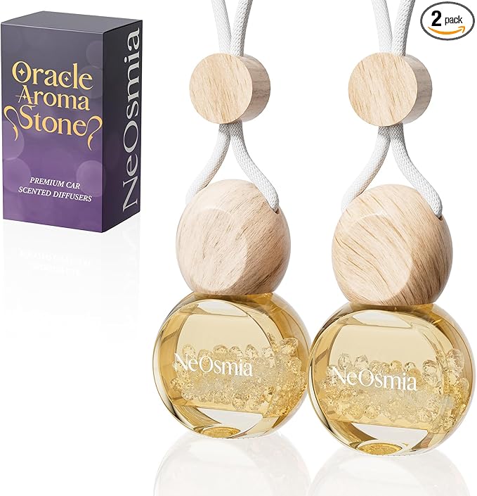 Hanging Car Air Freshener, 2 Pack Glass Car Scent Decor with Decorative Crystals, 6 Scents, Gardenia Jasmine, Long-Lasting Fragrance, Budget Friendly