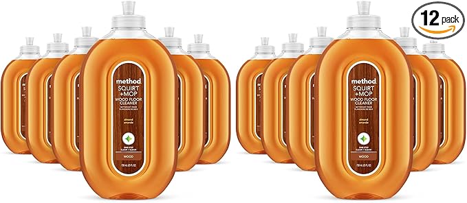 Method Hardwood Floor Cleaner, Squirt + Mop Design, Use as Laminate or Sealed Wood Floor Cleaner, Almond Scent, 25 Fl Oz, 12 Pack, Packaging May Vary