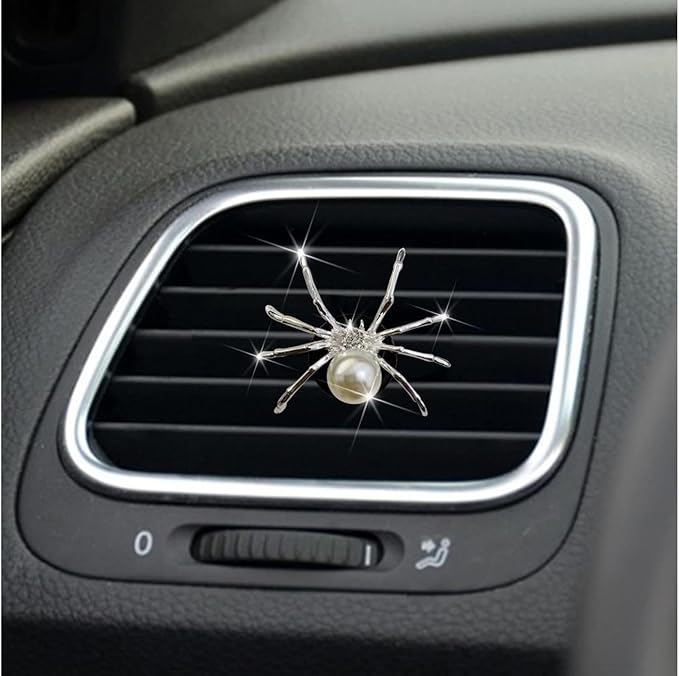 Silver Bling Spider Car Air Freshener Vent Clips, Cute Lovely Spider Car Decor