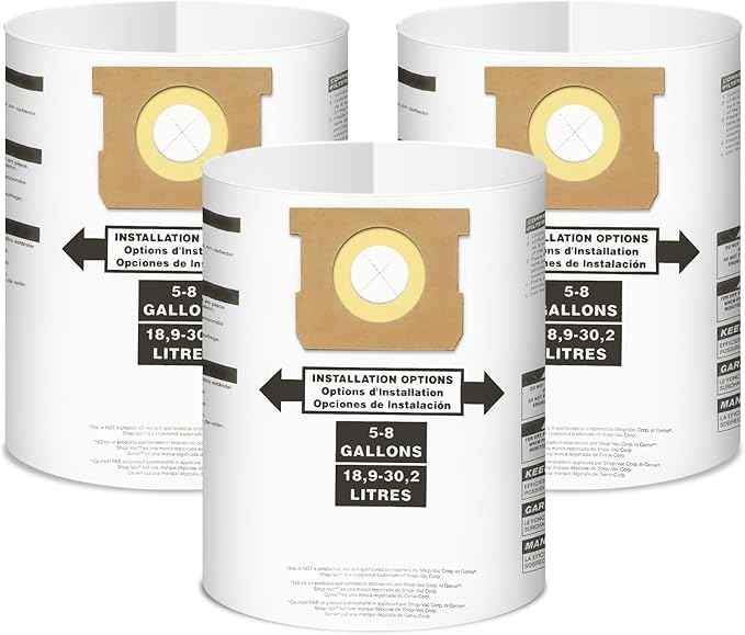 3 Pack Replacement for Shop Vac Bags 5-8 Gallon，Type E 90661 9066133, Type H 90671 9067133, VF2004, VHBS, VDBS, PETOX High-Efficiency Disposable Vaccum Collection Filter Bags