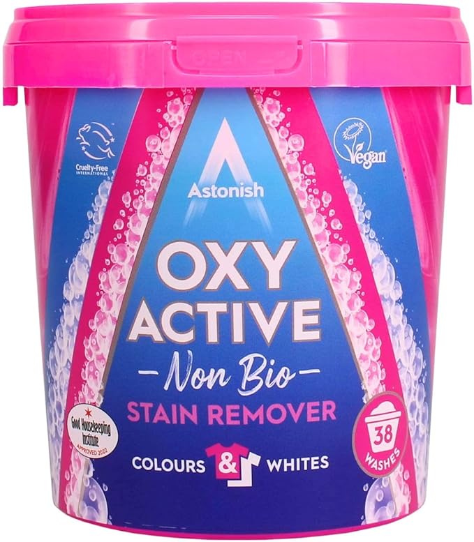 Astonish Oxy Active Fabric Stain Remover, Stain and Odour Eliminating, Fabric Brightening, Non Bio, 825g
