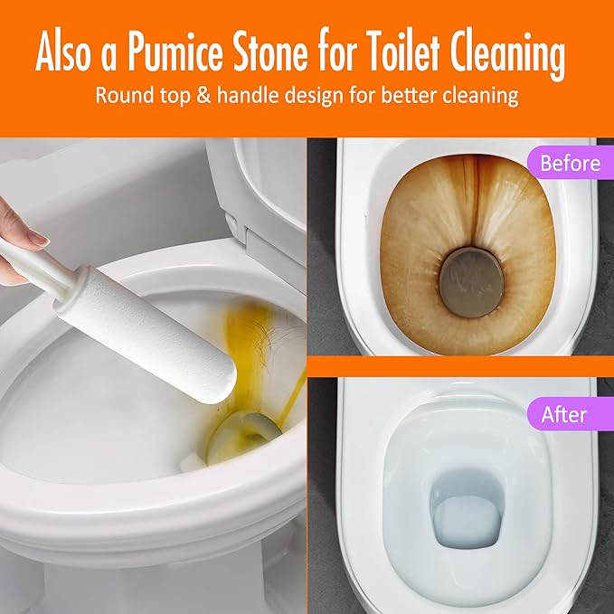 Pumice Stone Toilet Bowl Cleaner with Handle Hard Water Stain Remover for Household Cleaning, Pet Hair Remover Pumice Stone Cat Dog Fur Removal Tool, White 1 Pack