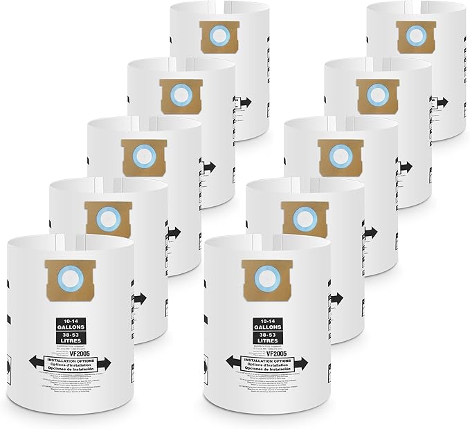 10 Pack Vacuum Bags Replacement for Shop Vac Bags 10-14 Gallon Type F 90662 9066200 9066233 and Type I 90672 9067200 9067233, PETOX High-Efficiency Disposable Vaccum Collection Filter Bags