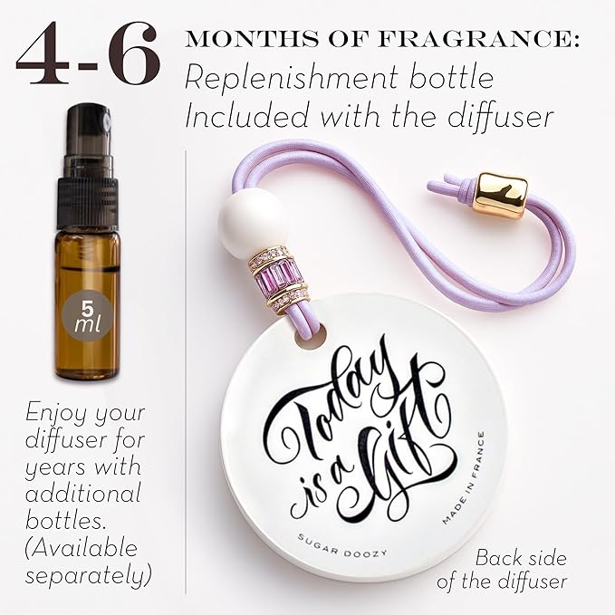 Luxury Car Air Freshener for Women - Refillable & Portable Essential Oil Fragrance Diffuser - Cute Car Accessories & Interior Decor - Mirror Hanging or Vent Clips - Mandala Gold Charm, Rose Scent
