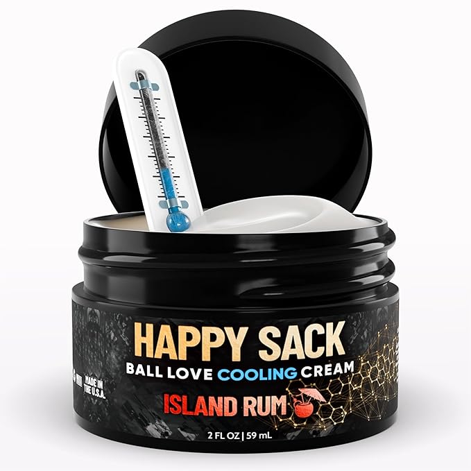 Derm Dude Happy Sack Ball Deodorant & Comfort Cream for Men | Anti-Chafing Sweat Defense, Odor Control, Aluminum-Free Deodorant & Hygiene Products for Men's Private Parts | Island Rum Scent, 2oz
