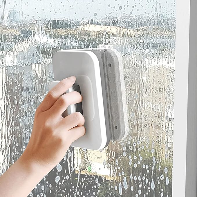 ZJchao Magnetic Window Cleaner, Outdoor Window Cleaner, White Window Washers for High Outside Windows with Safety Rope for 3 to 10mm Single Layer Ordinary Glass