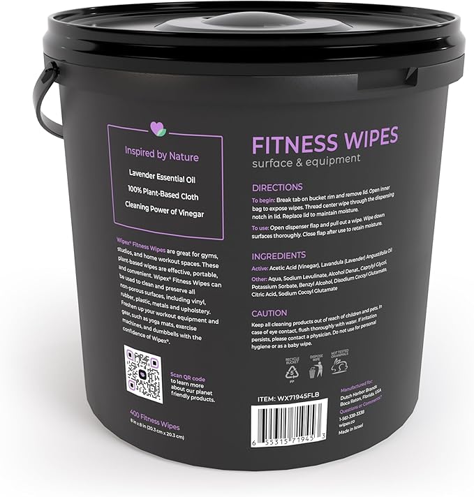 Wipex Gym Wipes for Equipment Bundle, EWG Verified, Get 800 Wipes with (1) Lavender Bucket & (1) Plant-Based Refill Roll, Clean Surfaces & Mats, Safe Gym Cleaner