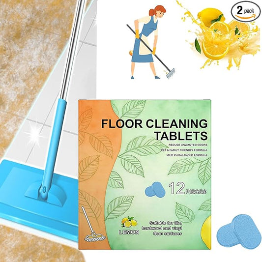 Floor Cleaning Tablets, 12pcs Floor Cleaner Tablets Hard Floor Cleaner Tablets, Floor Cleaning Tablets for Mopping, Pre-Measured Dissolvable Cleaning Solution for Wood Tile Marble, Lemon Scent (12PCS)