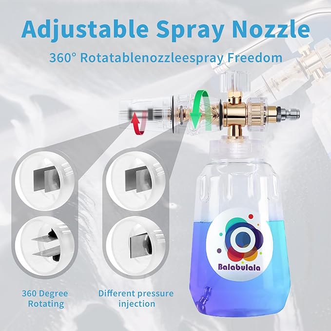 Foam Cannon with Dual Connector, Balabulala Dual Connector Foam Cannon with 5000PSI Pressure Washer Gun,7 Nozzles, 1/4" Quick Connect