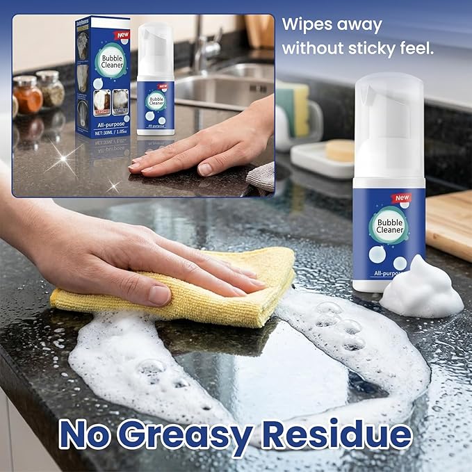Foaming Heavy Oil Stain Remover, Rinse-Free Foam Cleaner Spray for Kitchen Grease, Multi-Surface All Purpose Cleaner for Stovetops, Countertops, Range Hoods & Sinks (100ml/3.4oz, 1-Pack)