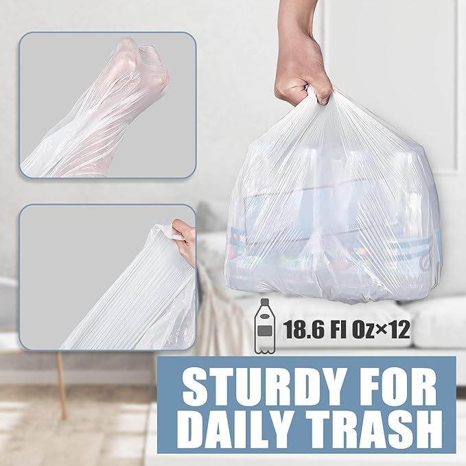 4 Gallon Small Trash Bags, 250 Count, Unscented, Transparent, Durable, Ideal for Bathroom, Kitchen, Office, Bedroom