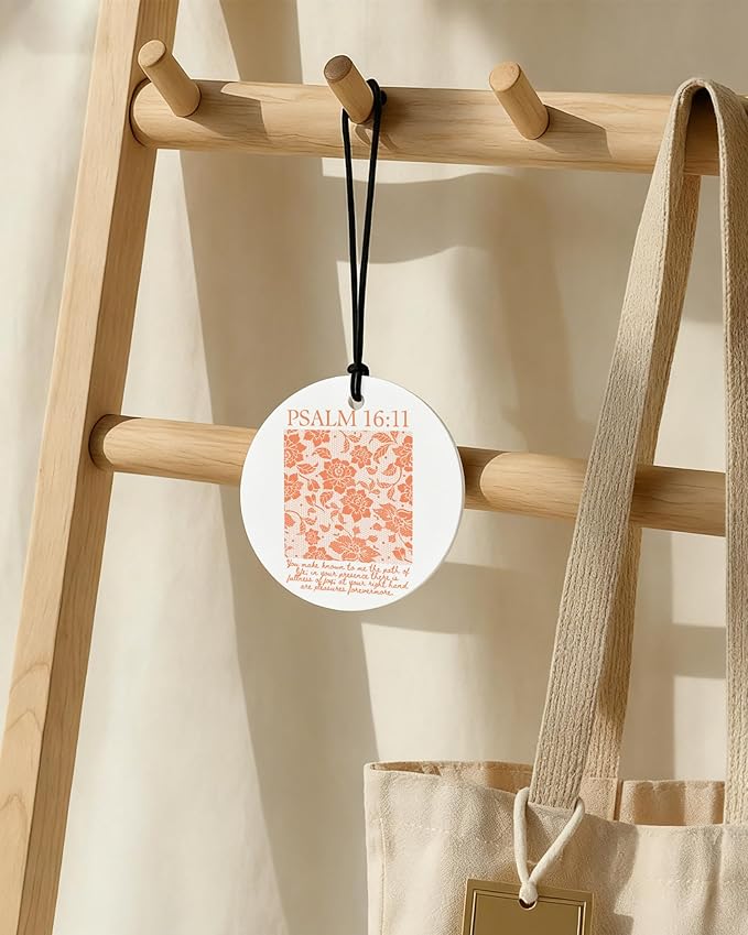 Orange Christian Round Car Air Freshener 4 Pcs, Girly Orange Bow Floral Religious Hanging Air Freshener for Cars Closet Drawer Books, Cute Preppy Car Accessories Mirror Decor for Women