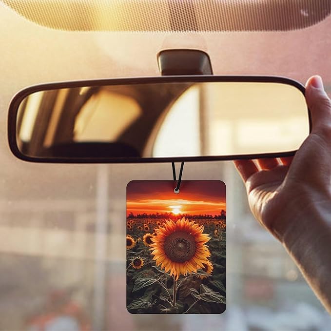 5 PCS Car Air Fresheners Hanging Fragrance Scented Cards Sunset Sunflower Car Aromatherapy Tablets for Car Wardrobe Shoe Cabinet Eliminate Odors Card