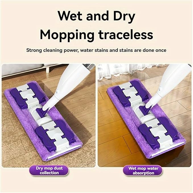 Upgrade Spray Cloth Clip Mop Hand Wash-Free Silent Design for Wood Floors & Ceramic Tiles Sleek Durable Head(5pcs Cloth)