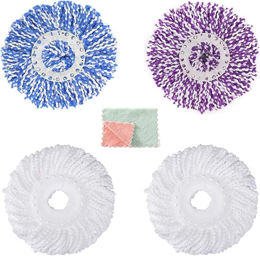 4 Pack Microfiber Spin Mop Replacement Head, Easy Cleaning Replacement Mop Heads 360° Microfiber Spin Mop Refills Easy Cleaning Round Shape Standard Size