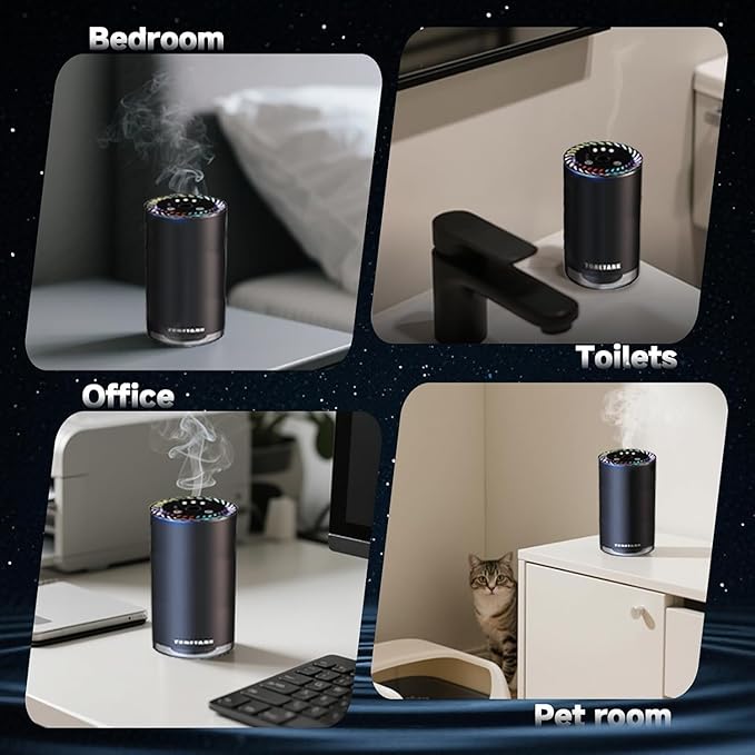 Smart Car Air Freshener with Star Light & 50ml Diffusers Oil Refills, Auto On/Off Aroma Diffuser, 3 Adjustable Mist Modes Rechargeable Aromatizante para Carro - Car Diffuser（Ocean）