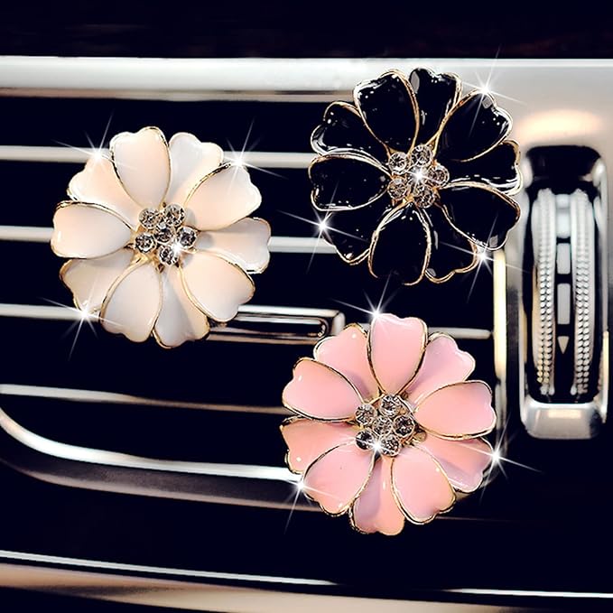 2 Pieces Daisy Flower Air Vent Clip Cute Car Air Freshener Clip Bling Rhinestone Car Air Outlet Decorations Charm Car Inter Decor Accessories for Girls Women