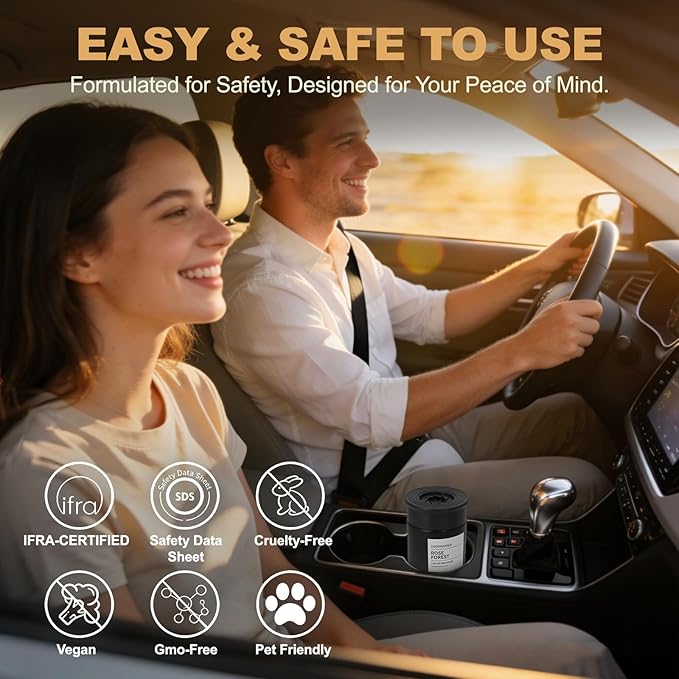 Car Air Freshener, Sandalwood Pine Scent Diffuser with Rotating Cap for Adjustable Fragrance Intensity, Gel Odor Eliminator for Home Car Bathroom, Every 6.4 oz Lasts 90 Days, 2 Pack, Black