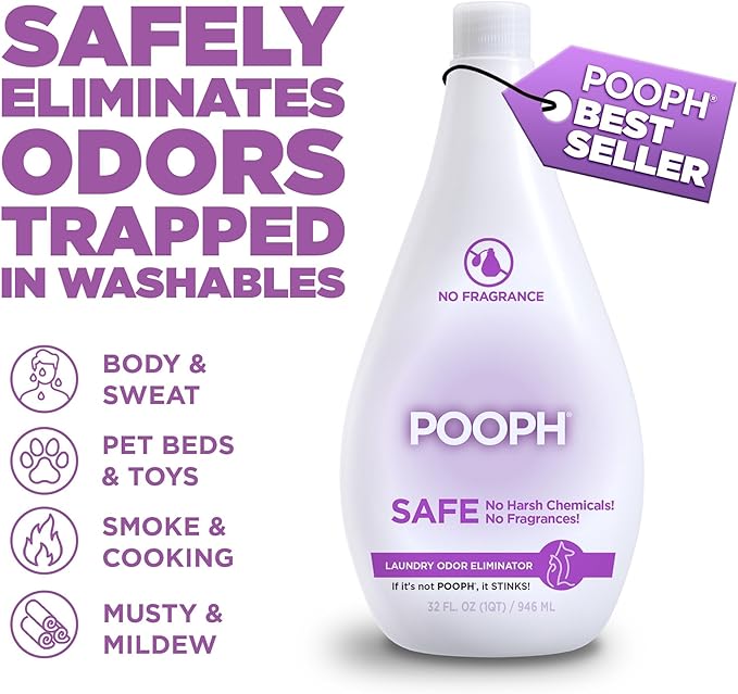 POOPH® Laundry – 32oz Bottle (16 Loads) – Eliminates The Toughest Odors in Washables in a ONE Wash –with NO FRAGRANCES.Just Add 2oz with Laundry Detergent – NO Harsh Chemicals, Safe for People & Pets